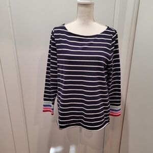 Talbots Plus X Navy Blue And White Strip 100% Cotton Pullover Blouse